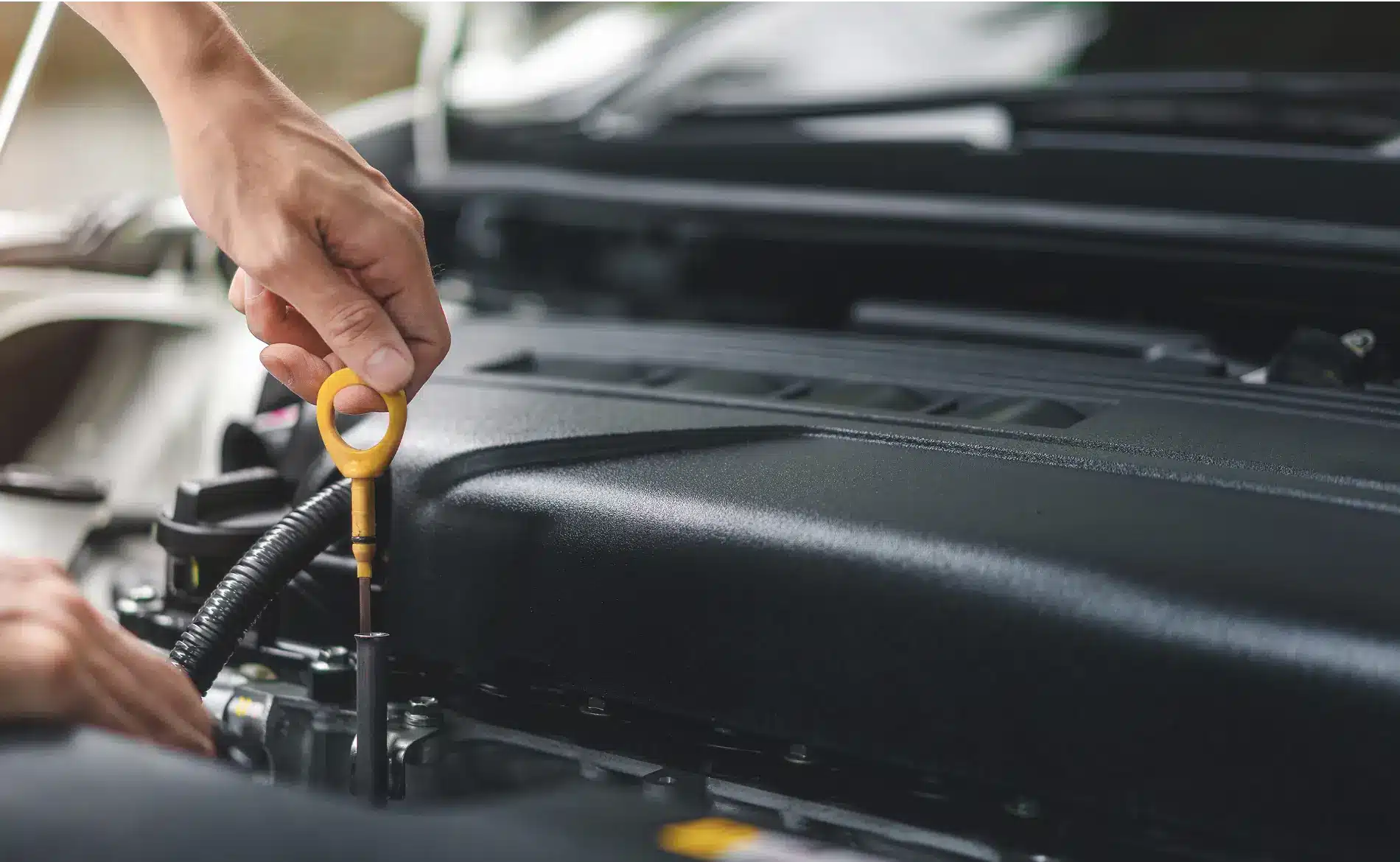 Oil Changes & Fluid Maintenance in Carbondale, CO by JW Diesel & Automotive. An image of a hand holding yellow dipstick signifying oil change services.